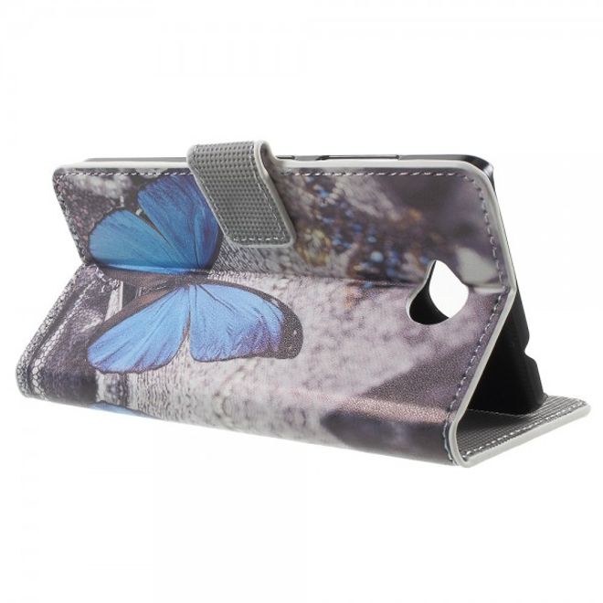 Microsoft Lumia 650 Leder Cover Hülle mit wunderschönem, blauem Schmetterling