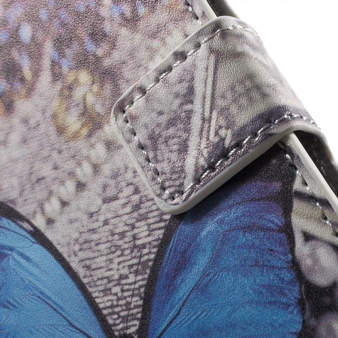 Microsoft Lumia 650 Leder Cover Hülle mit wunderschönem, blauem Schmetterling