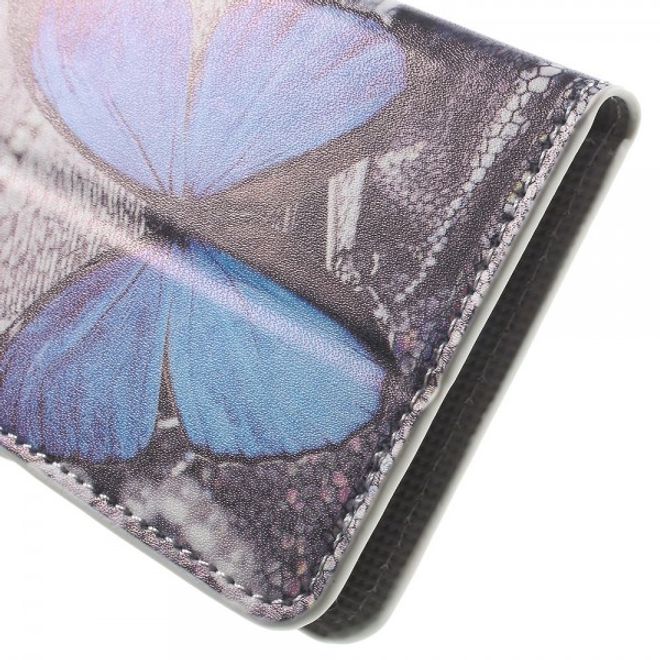 Microsoft Lumia 650 Leder Cover Hülle mit wunderschönem, blauem Schmetterling