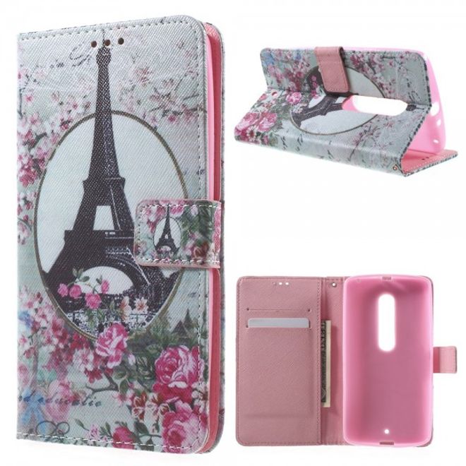 Motorola Moto X Play Leder Cover mit Eiffelturm und Rosen