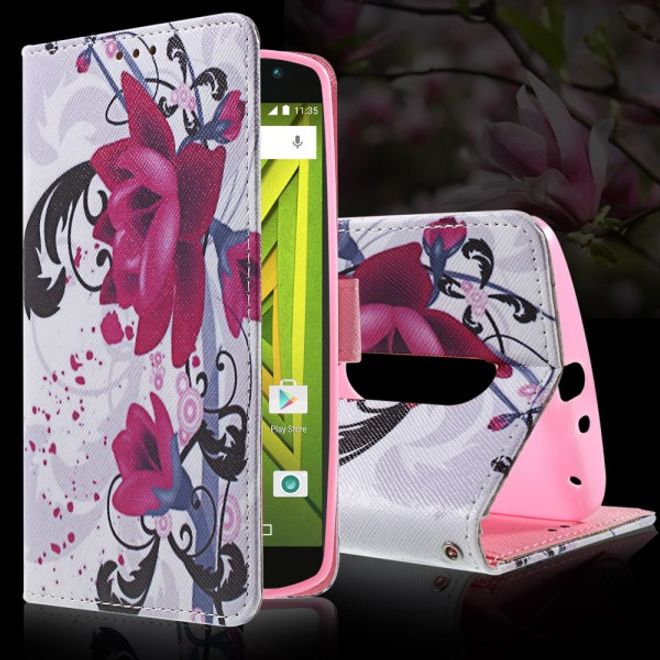 Motorola Moto X Play Leder Cover mit Lotus Blumen