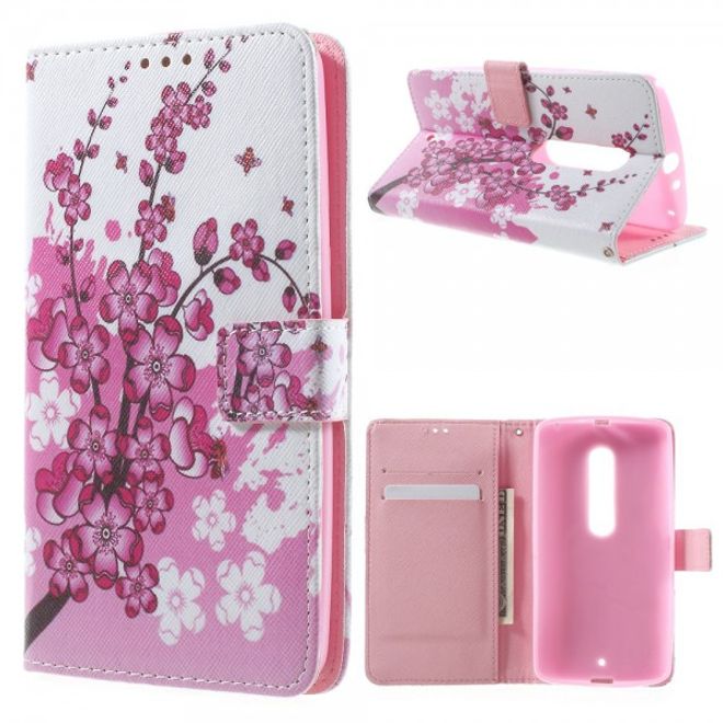 Motorola Moto X Play Leder Cover mit pinken Blumen