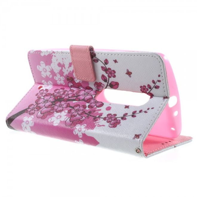 Motorola Moto X Play Leder Cover mit pinken Blumen