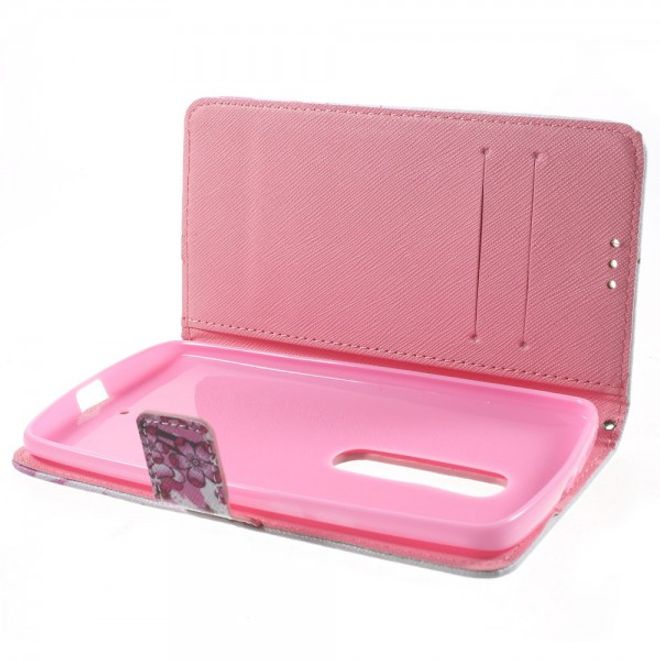 Motorola Moto X Play Leder Cover mit pinken Blumen