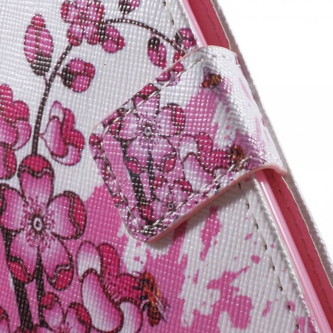 Motorola Moto X Play Leder Cover mit pinken Blumen