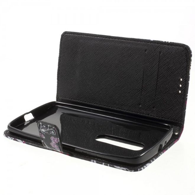 Motorola Moto X Play Leder Cover mit Schmetterlingen und Blumen