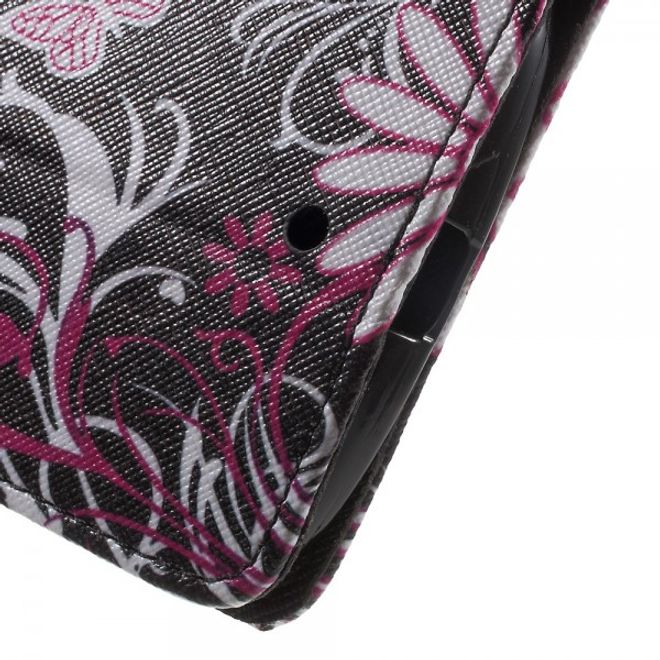 Motorola Moto X Play Leder Cover mit Schmetterlingen und Blumen