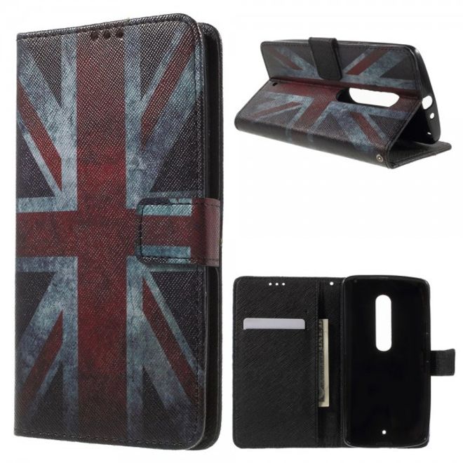 Motorola Moto X Play Leder Cover mit Union Jack Flagge retro-style