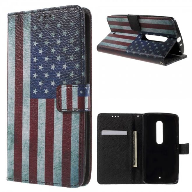 Motorola Moto X Play Leder Cover mit USA Flagge retro-style