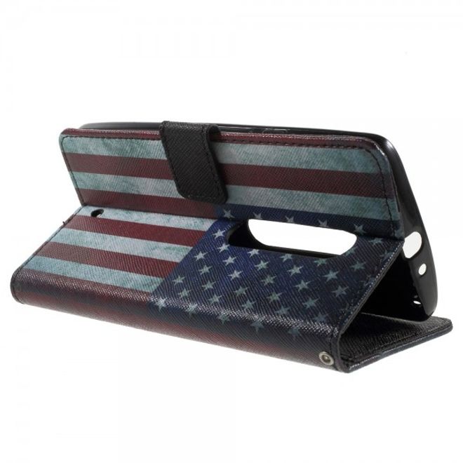 Motorola Moto X Play Leder Cover mit USA Flagge retro-style