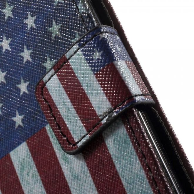 Motorola Moto X Play Leder Cover mit USA Flagge retro-style