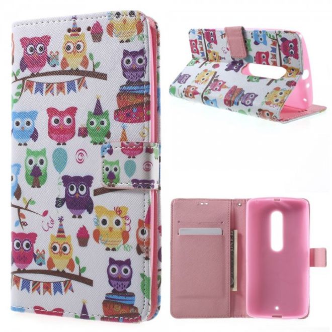 Motorola Moto X Play Leder Cover mit vielen kleinen Eulen