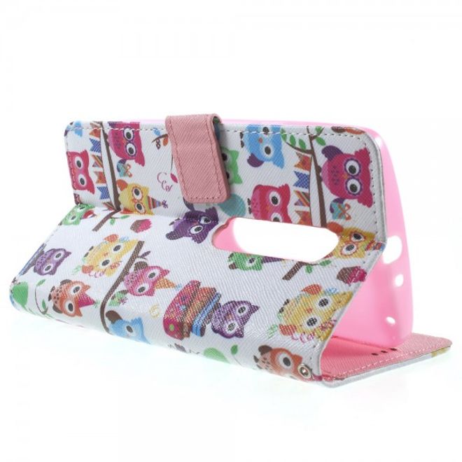 Motorola Moto X Play Leder Cover mit vielen kleinen Eulen