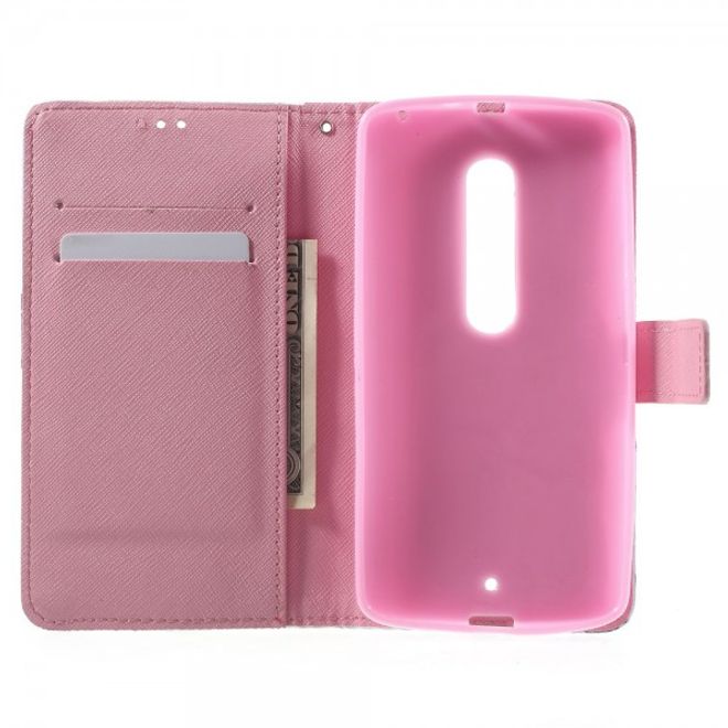 Motorola Moto X Play Leder Cover mit vielen kleinen Eulen