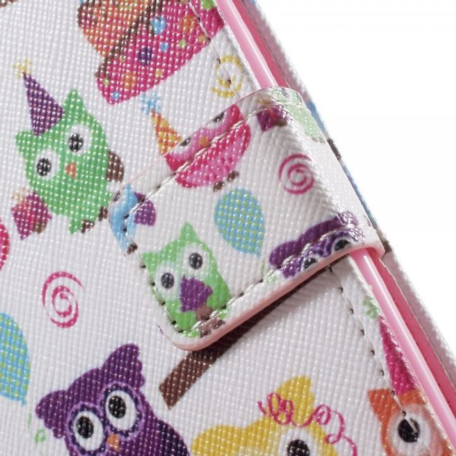 Motorola Moto X Play Leder Cover mit vielen kleinen Eulen