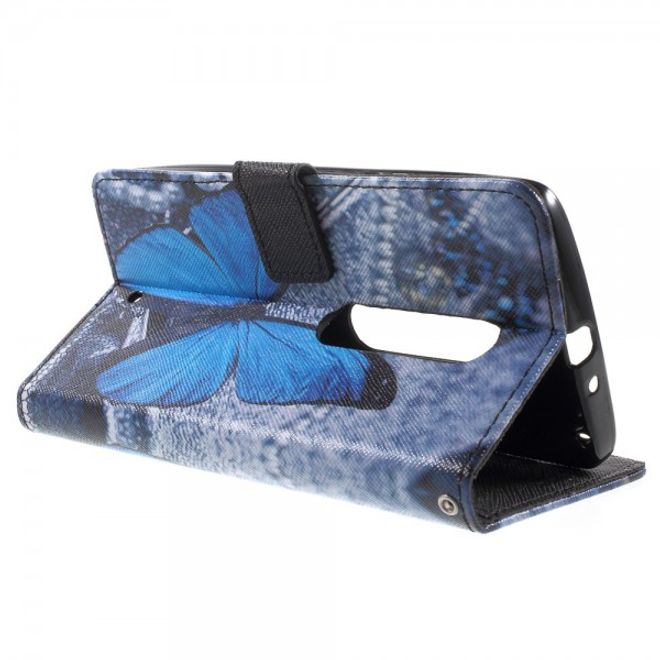Motorola Moto X Play Leder Cover mit wunderschönem, blauem Schmetterling