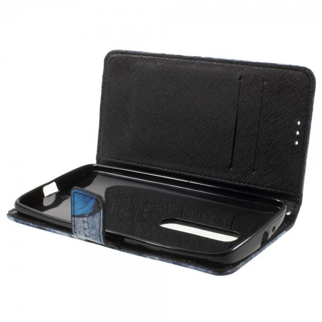 Motorola Moto X Play Leder Cover mit wunderschönem, blauem Schmetterling
