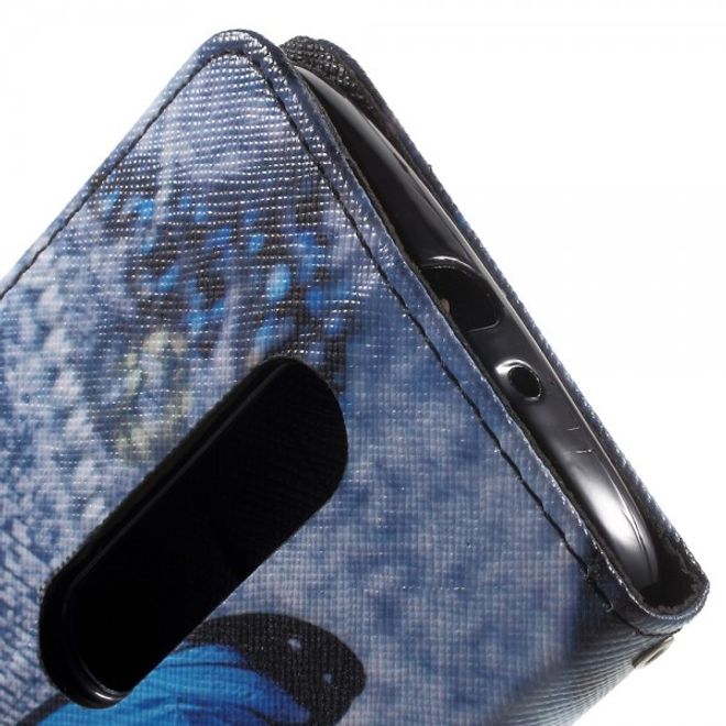 Motorola Moto X Play Leder Cover mit wunderschönem, blauem Schmetterling