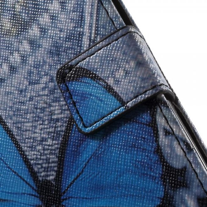 Motorola Moto X Play Leder Cover mit wunderschönem, blauem Schmetterling