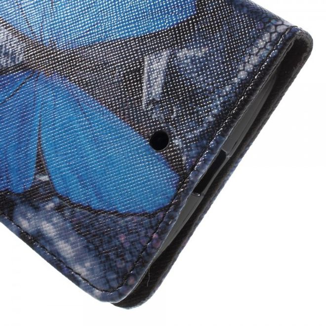 Motorola Moto X Play Leder Cover mit wunderschönem, blauem Schmetterling