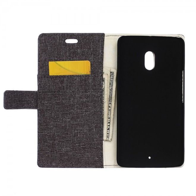 Motorola Moto X Play Leder Hülle mit stoffartiger Textur und Standfunktion - grau