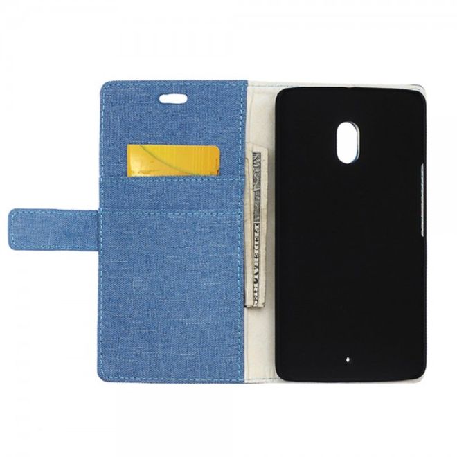 Motorola Moto X Play Leder Hülle mit stoffartiger Textur und Standfunktion - hellblau