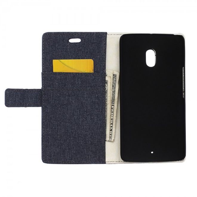 Motorola Moto X Play Leder Hülle mit stoffartiger Textur und Standfunktion - dunkelblau