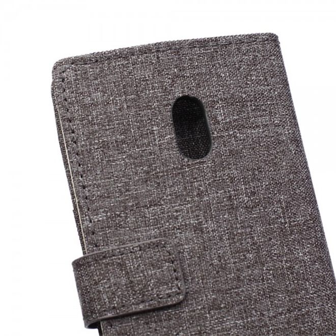 Motorola Moto X Play Leder Hülle mit stoffartiger Textur und Standfunktion - grau