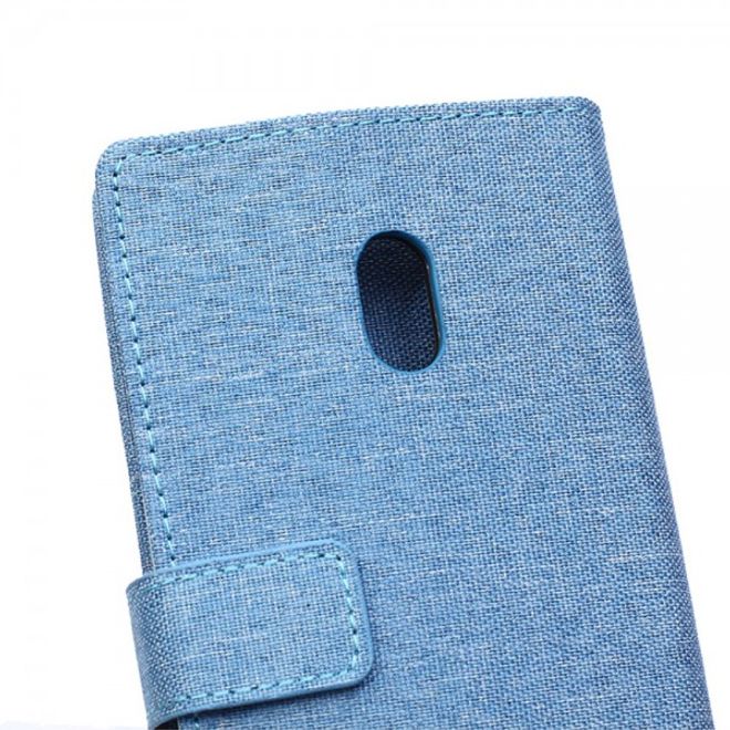 Motorola Moto X Play Leder Hülle mit stoffartiger Textur und Standfunktion - hellblau
