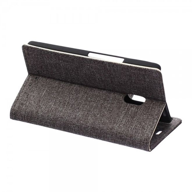 Motorola Moto X Play Leder Hülle mit stoffartiger Textur und Standfunktion - grau