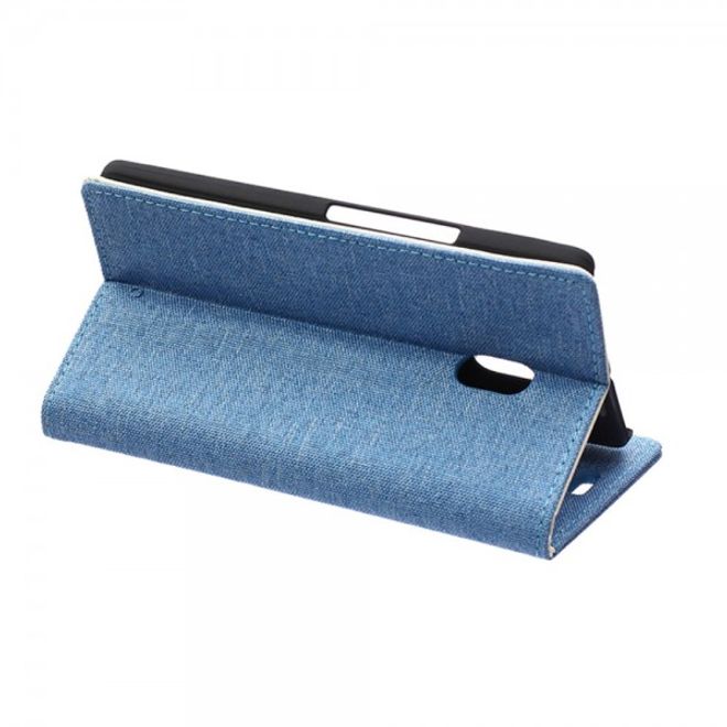 Motorola Moto X Play Leder Hülle mit stoffartiger Textur und Standfunktion - hellblau