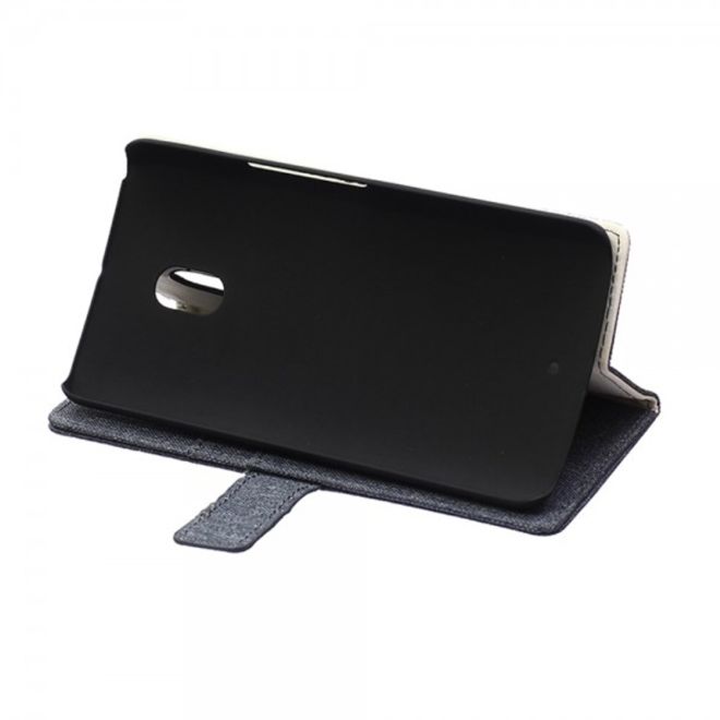 Motorola Moto X Play Leder Hülle mit stoffartiger Textur und Standfunktion - dunkelblau