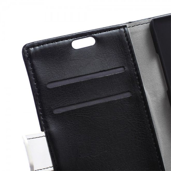 Motorola Moto X Play Schlichtes Crazy Horse Leder Case mit Standfunktion - schwarz