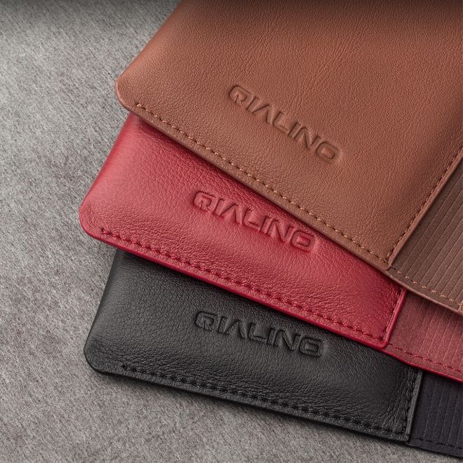 Qialino - iPhone 8 Plus / 7 Plus Handyhülle - Geldbörsenhülle aus Echtleder - mit Kreditkartenslots - schwarz