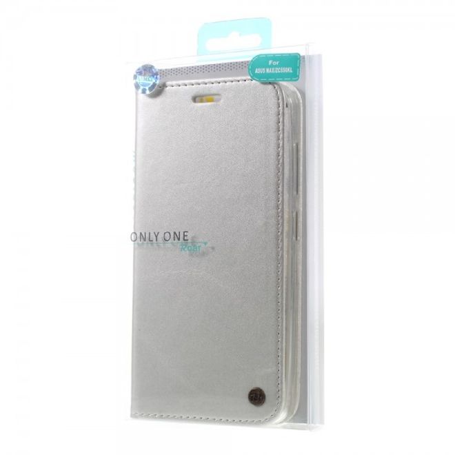 Roar Korea - Asus Zenfone Max Case - Leder Flip Hülle - mit Standfunktion - silber