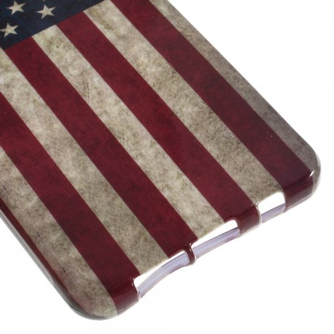 Samsung Galaxy A3 (2016) Elastische, glänzende Plastik Cover Handy Hülle mit USA Flagge im Retrolook