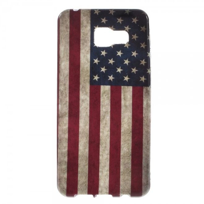 Samsung Galaxy A3 (2016) Elastische, glänzende Plastik Cover Handy Hülle mit USA Flagge im Retrolook