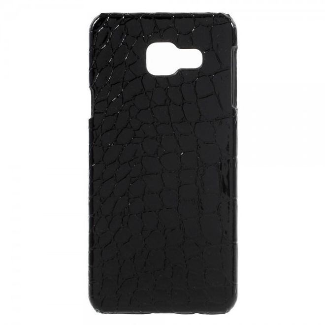Samsung Galaxy A3 (2016) Hart Plastik Case Hülle mit Lederüberzug und Krokodiltextur - schwarz