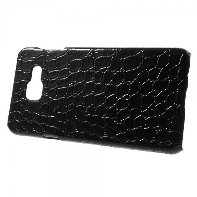 Samsung Galaxy A3 (2016) Hart Plastik Case Hülle mit Lederüberzug und Krokodiltextur - schwarz