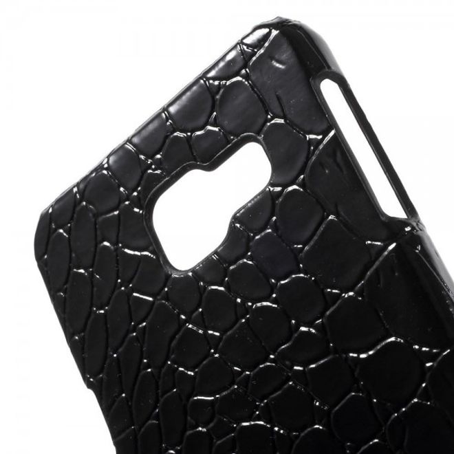 Samsung Galaxy A3 (2016) Hart Plastik Case Hülle mit Lederüberzug und Krokodiltextur - schwarz