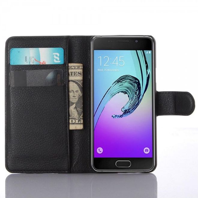 Samsung Galaxy A3 (2016) Modische Leder Case Hülle mit Litchitextur und Standfunktion - schwarz