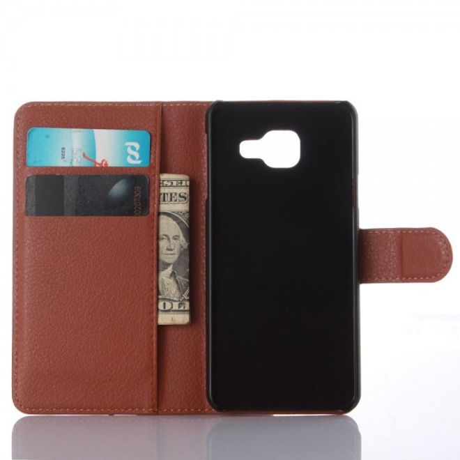 Samsung Galaxy A3 (2016) Modische Leder Case Hülle mit Litchitextur und Standfunktion - braun