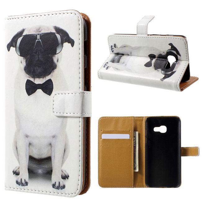 Samsung Galaxy A3 (2017) Handy Case - Hülle aus Leder - Hund mit Sonnenbrille