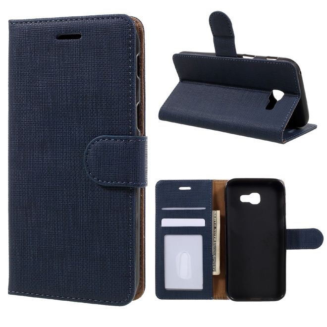 Samsung Galaxy A3 (2017) Handyhülle - Leder Flip Case - mit Leinentextur - dunkelblau
