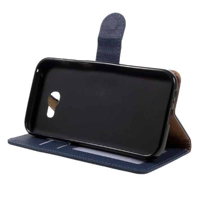Samsung Galaxy A3 (2017) Handyhülle - Leder Flip Case - mit Leinentextur - dunkelblau