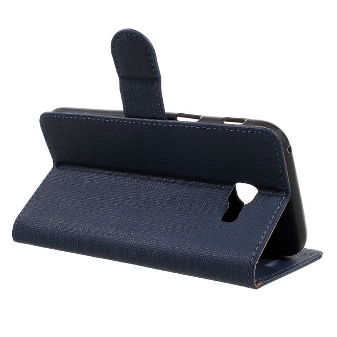Samsung Galaxy A3 (2017) Handyhülle - Leder Flip Case - mit Leinentextur - dunkelblau