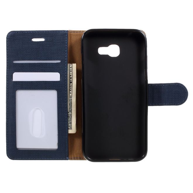 Samsung Galaxy A3 (2017) Handyhülle - Leder Flip Case - mit Leinentextur - dunkelblau