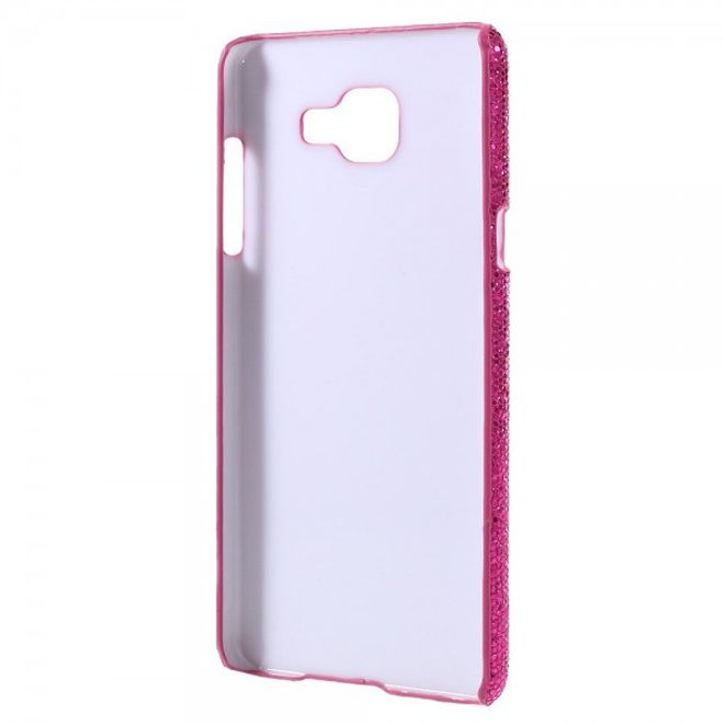 Samsung Galaxy A5 (2016) Glitzerndes Hart Plastik Cover Case mit lederartiger Oberfläche - rosa