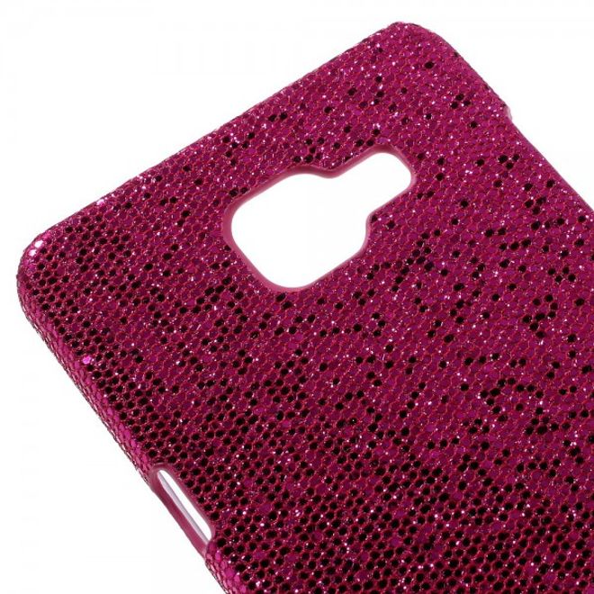 Samsung Galaxy A5 (2016) Glitzerndes Hart Plastik Cover Case mit lederartiger Oberfläche - rosa