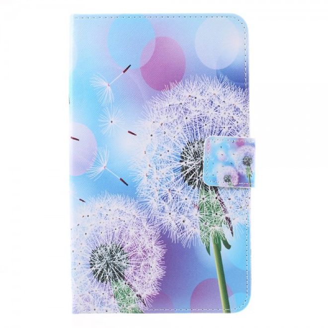 Samsung Galaxy E 8.0 Schicke Leder Case Flip Hülle mit Löwenzahn und Kreisen